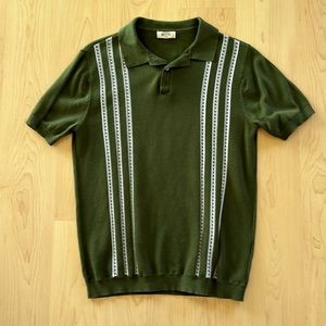 Vintage Jacquard Knit Polo by Barque, olive, medium